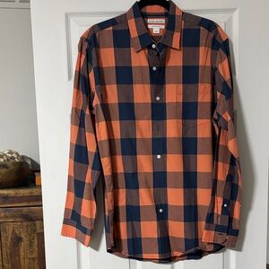 Amazon Essentials Orange and Navy Plaid Shirt